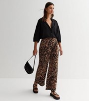 New Look Brown Leopard Print Full Length Wide Leg Trousers